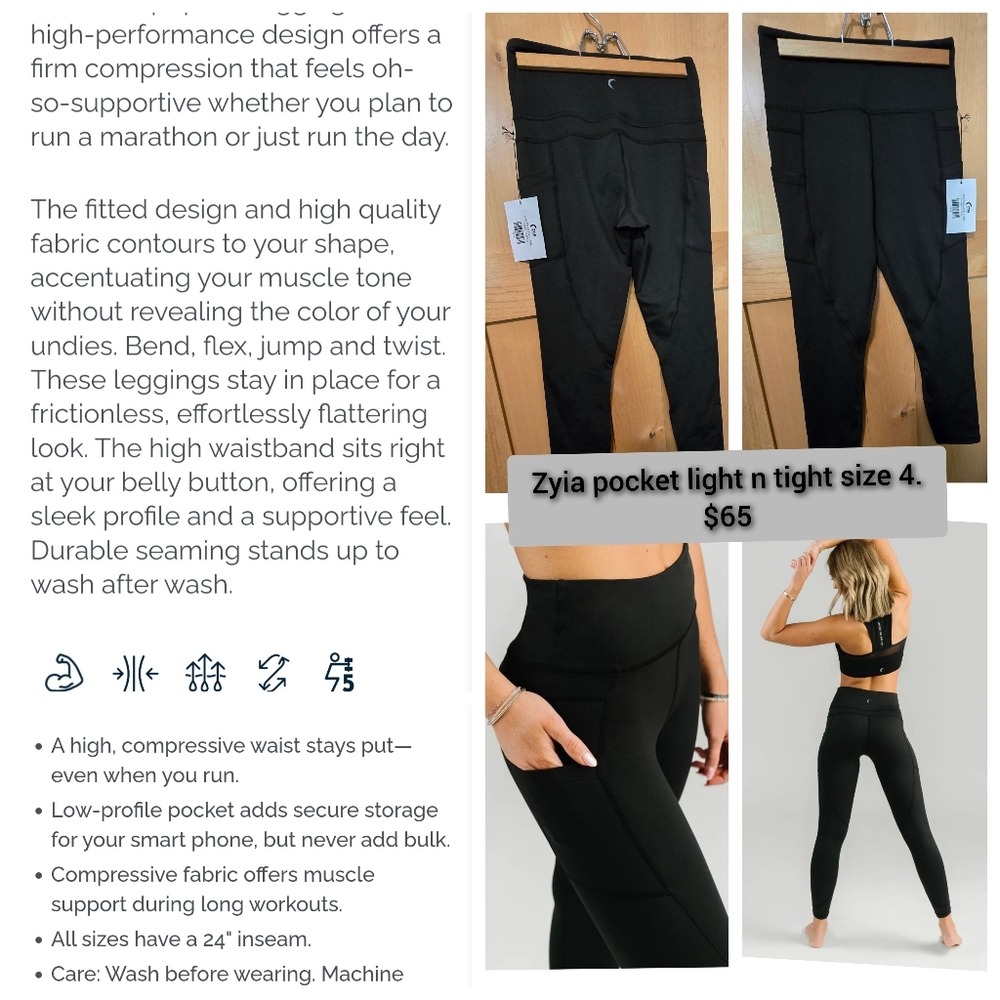 Brand New With Tags Zyia Black pocket light n tight 7/8 Black Leggings